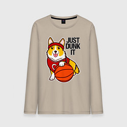 Лонгслив хлопковый мужской JUST DUNK IT корги, цвет: миндальный