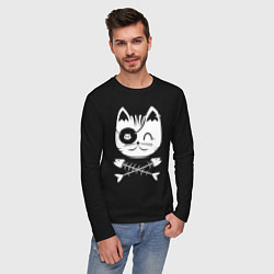 Лонгслив хлопковый мужской Голова кота Skull Hype, цвет: черный — фото 2