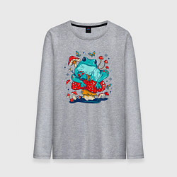 Лонгслив хлопковый мужской Лягушка в мухоморах, цвет: меланж