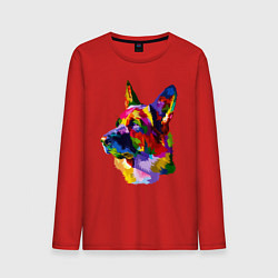 Лонгслив хлопковый мужской Немецкие овчарки красочная голова, цвет: красный