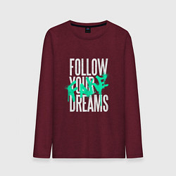 Лонгслив хлопковый мужской Follow Your Fake Dreams, цвет: меланж-бордовый