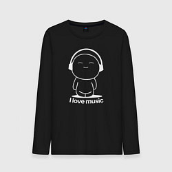 Лонгслив хлопковый мужской Я Люблю Музыку I Love Music Белая, цвет: черный