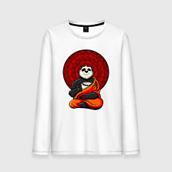 Лонгслив хлопковый мужской Медитация панды Дзен, цвет: белый