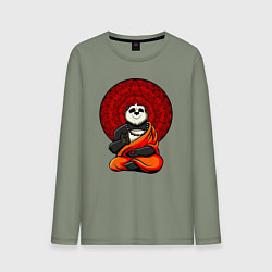 Лонгслив хлопковый мужской Медитация панды Дзен, цвет: авокадо