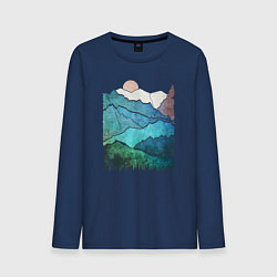 Лонгслив хлопковый мужской Большие горы и маленький медведь, цвет: тёмно-синий