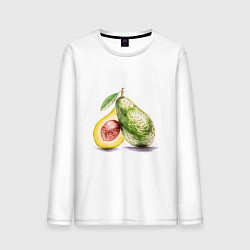 Лонгслив хлопковый мужской Авокадо, нарисовано вручную, цвет: белый