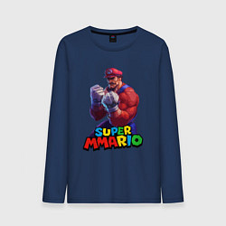 Лонгслив хлопковый мужской Супер Ммарио Супер Марио ММА, цвет: тёмно-синий