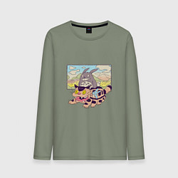 Лонгслив хлопковый мужской Тоторо на котобусе, цвет: авокадо