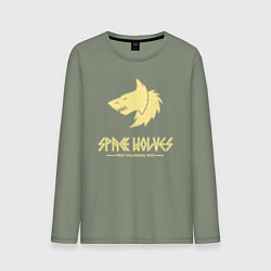 Лонгслив хлопковый мужской Космические волки лого винтаж, цвет: авокадо