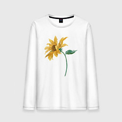Лонгслив хлопковый мужской Branch With a Sunflower Подсолнух, цвет: белый