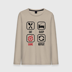 Лонгслив хлопковый мужской Eat - Sleep - Final Fantasy - Repeat, цвет: миндальный