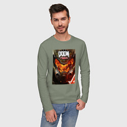 Лонгслив хлопковый мужской Doom eternal - poster, цвет: авокадо — фото 2