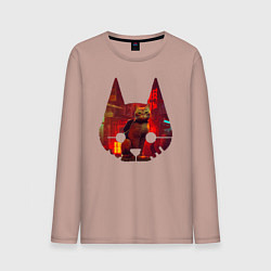 Лонгслив хлопковый мужской Кот из игры Stray, цвет: пыльно-розовый
