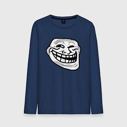 Лонгслив хлопковый мужской Тролльфейс улыбается мем, цвет: тёмно-синий