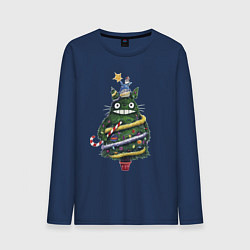 Лонгслив хлопковый мужской Тоторо - Новогодняя ёлка, цвет: тёмно-синий