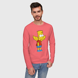 Лонгслив хлопковый мужской Барт Симпсон - единорог, цвет: коралловый — фото 2