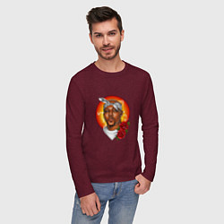 Лонгслив хлопковый мужской 2Pac rapper, цвет: меланж-бордовый — фото 2