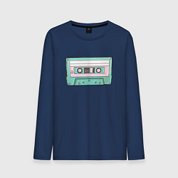 Лонгслив хлопковый мужской Музыкальная кассета - олды поймут, цвет: тёмно-синий