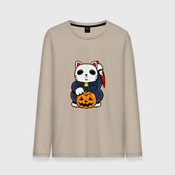 Лонгслив хлопковый мужской Cat Halloween, цвет: миндальный