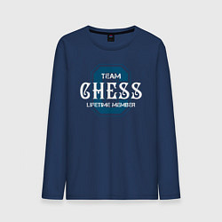 Лонгслив хлопковый мужской Пожизненный член команды по шахматам, цвет: тёмно-синий