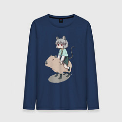 Лонгслив хлопковый мужской Nazrin - Touhou riding a capybara, цвет: тёмно-синий