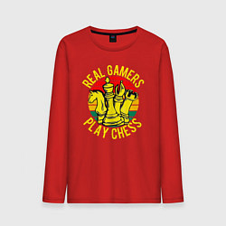Лонгслив хлопковый мужской Настоящие геймеры играют в шахматы, цвет: красный