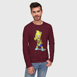 Лонгслив хлопковый мужской Барт Симпсон -зомби целится из рогатки, цвет: меланж-бордовый — фото 2