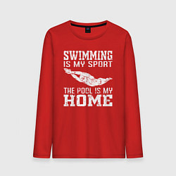 Лонгслив хлопковый мужской Плавание мой вид спорта - бассейн мой дом, цвет: красный