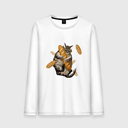 Лонгслив хлопковый мужской Котик и батон, цвет: белый