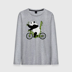 Лонгслив хлопковый мужской Панда на велосипеде с бамбуком, цвет: меланж