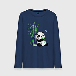 Лонгслив хлопковый мужской Панда бамбук и стрекоза, цвет: тёмно-синий