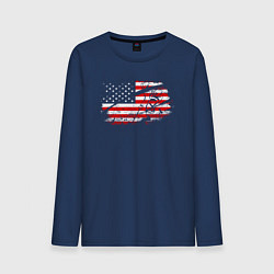 Лонгслив хлопковый мужской Флаг США с хоккеистом, цвет: тёмно-синий