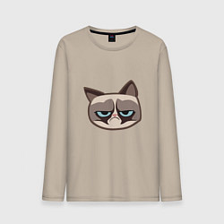 Лонгслив хлопковый мужской Мем недовольный кот, цвет: миндальный