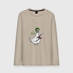 Лонгслив хлопковый мужской Голубь мира с автоматом, цвет: миндальный