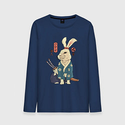 Лонгслив хлопковый мужской Кролик самурай с мечом, цвет: тёмно-синий