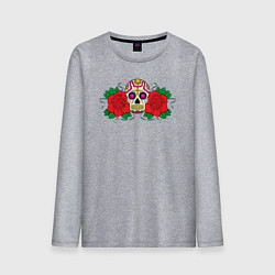 Лонгслив хлопковый мужской Мексиканский череп и розы, цвет: меланж