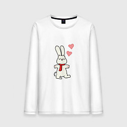 Лонгслив хлопковый мужской Кролик с сердечками, цвет: белый