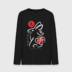 Лонгслив хлопковый мужской Chinese New Year - rabbit with flower, цвет: черный