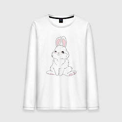 Лонгслив хлопковый мужской Милый белый зайчик с сердечками, цвет: белый