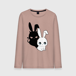 Лонгслив хлопковый мужской Милый кролик - ангелочек или дьяволёнок?, цвет: пыльно-розовый