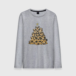 Лонгслив хлопковый мужской Новогодняя елка из мопсов, цвет: меланж