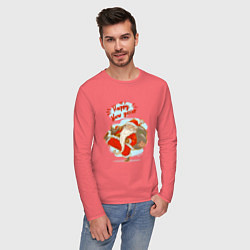 Лонгслив хлопковый мужской Санта с мешком подарков, цвет: коралловый — фото 2
