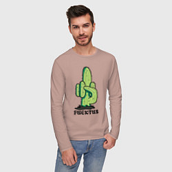 Лонгслив хлопковый мужской Cactus - Fucktus - joke, цвет: пыльно-розовый — фото 2