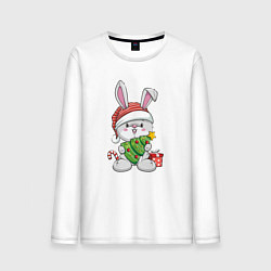 Лонгслив хлопковый мужской Новогодний кролик с елочкой, цвет: белый