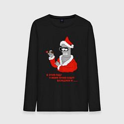 Лонгслив хлопковый мужской Новогодний Бендер Футурама, цвет: черный