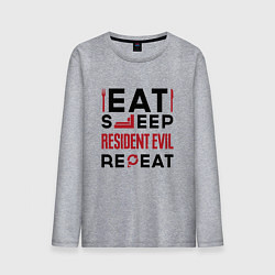 Лонгслив хлопковый мужской Надпись: eat sleep Resident Evil repeat, цвет: меланж