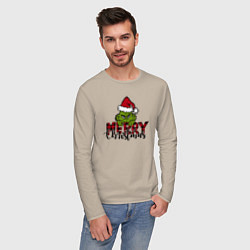 Лонгслив хлопковый мужской Гринч Merry Christmas, цвет: миндальный — фото 2