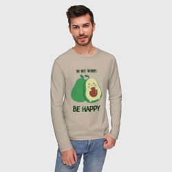 Лонгслив хлопковый мужской Dont worry be happy - avocado, цвет: миндальный — фото 2