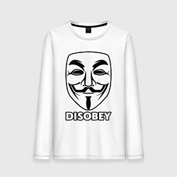 Лонгслив хлопковый мужской Guy Fawkes - disobey, цвет: белый