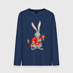 Лонгслив хлопковый мужской Черный водяной кролик в красной рубахе, цвет: тёмно-синий